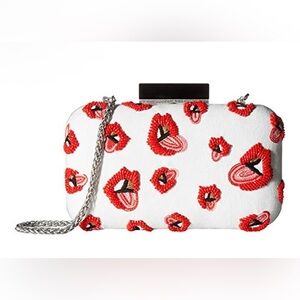 Alice + Olivia x Donald Robertson Red Lips Beaded Clutch Crossbody